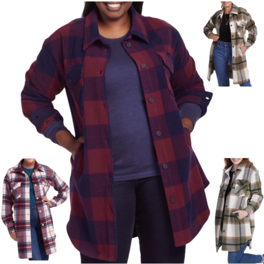 Woolx SUTTON Shacket in Cranberry Navy Checkered